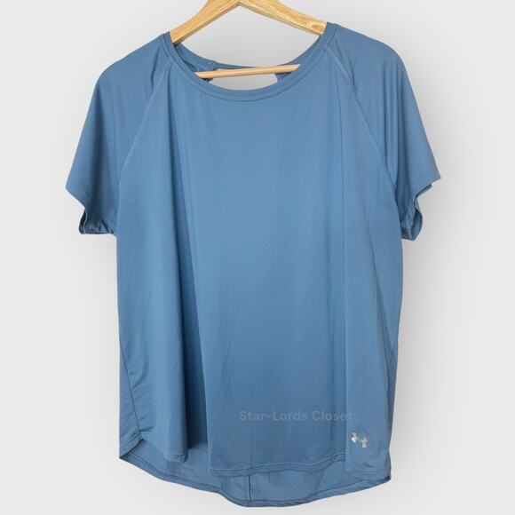 Under Armour Open Back Exercise T-Shirt I Fits Large I Blue Short Sleeve Active - Picture 1 of 5